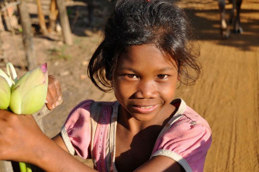 Little Girl Taking Flowers
